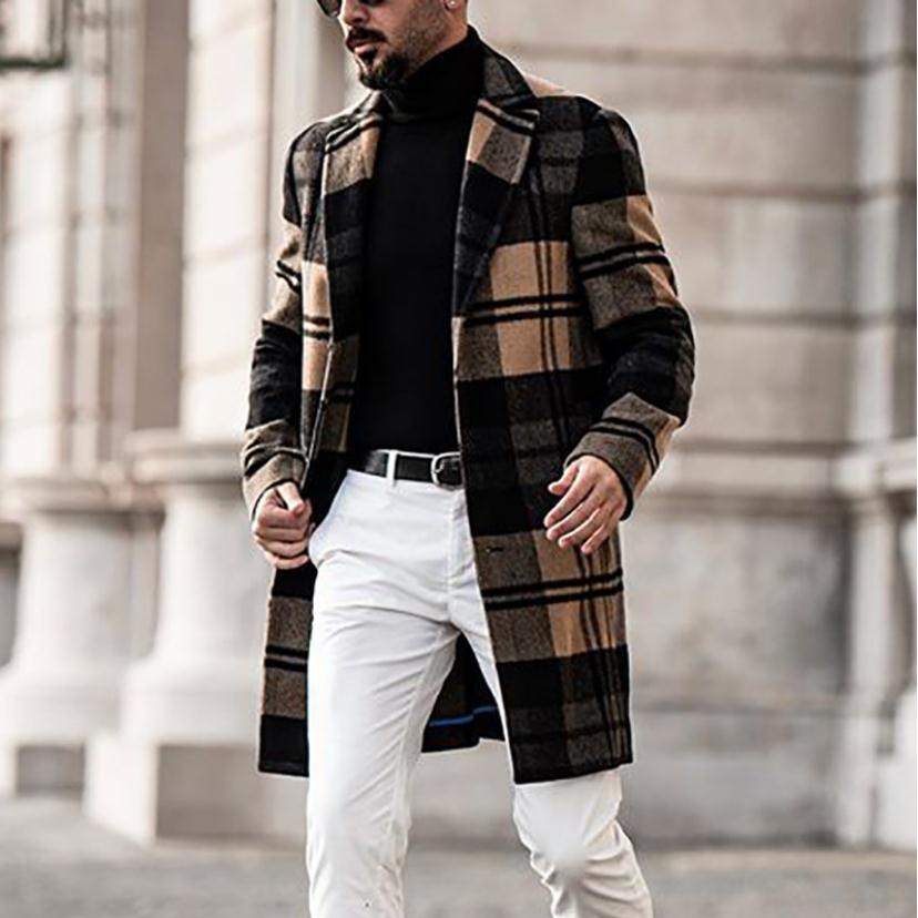 Herren eleganter Karomantel mit klassischem Schnitt und doppelter Knopfleiste EB
