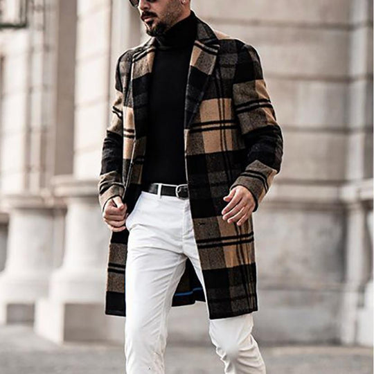 Herren eleganter Karomantel mit klassischem Schnitt und doppelter Knopfleiste EB