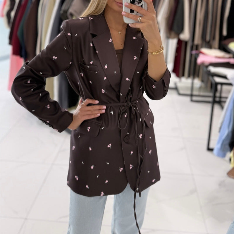 Damen trendiger Blazer mit taillierbarem Gürtel EB