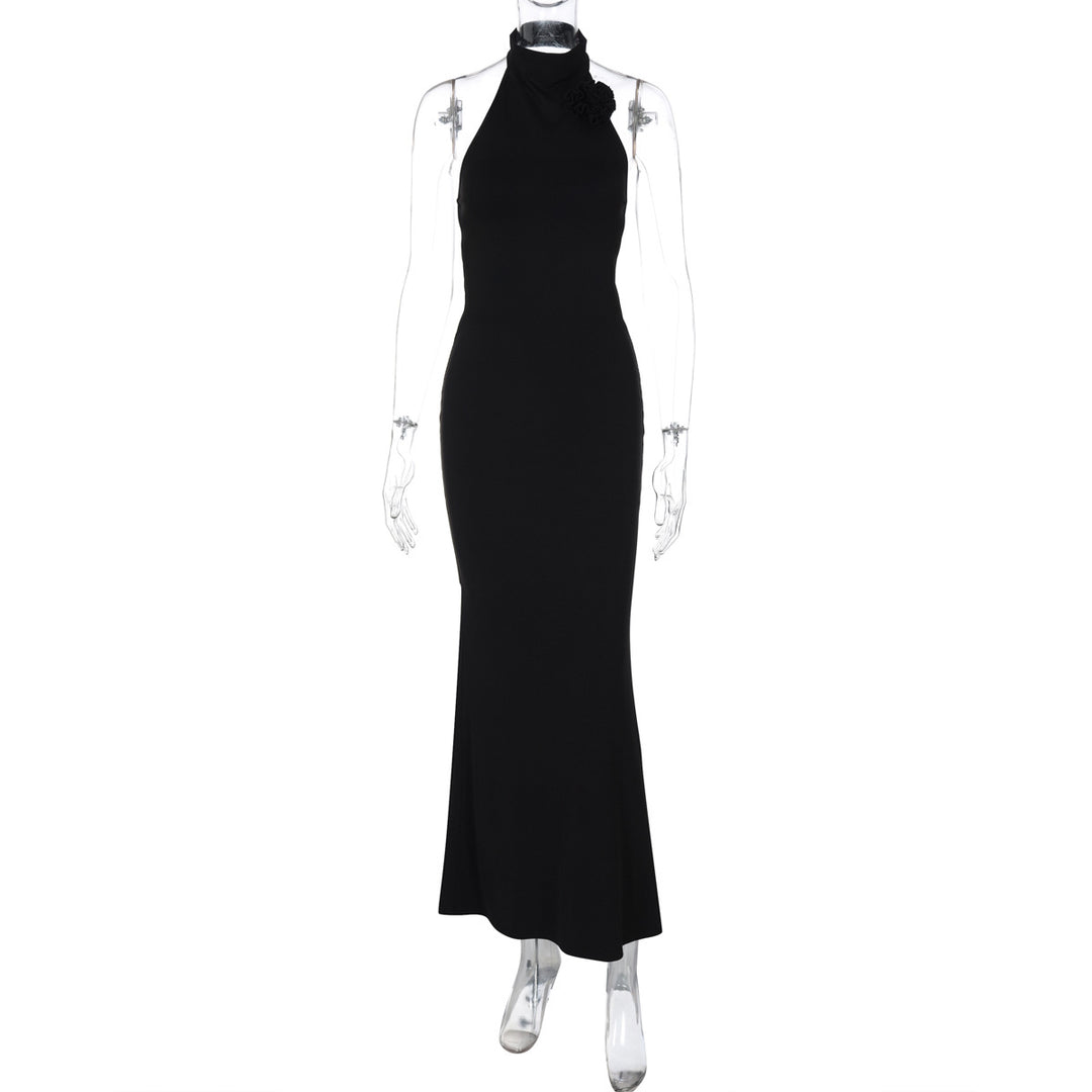 Damen Elegantes Maxi-Kleid mit raffiniertem Halter und floralem Akzent EB