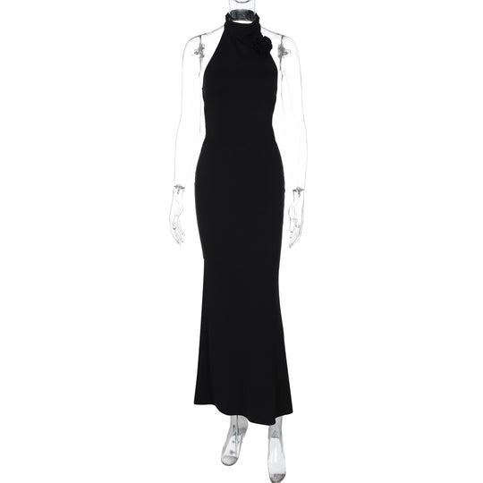 Damen Elegantes Maxi-Kleid mit raffiniertem Halter und floralem Akzent EB