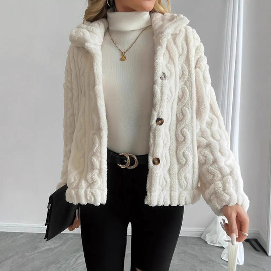 Damen Kuschelige Strickjacke mit Knöpfen und Kapuze EB