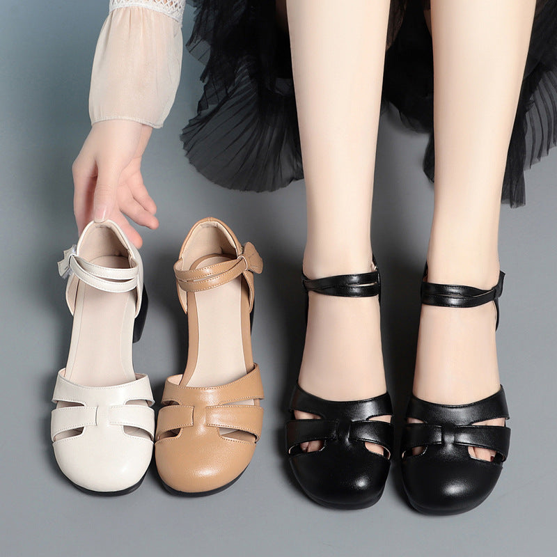 Damen Ballerinas mit elastischem Riemendesign und bequemem Blockabsatz EB