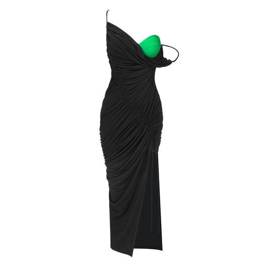 Damen drapiertes Maxikleid mit seitlichem Schlitz und asymmetrischem Schnitt EB