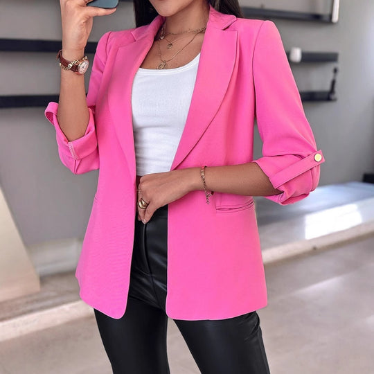 Damen nan taillierter Longblazer mit umlegbarem Revers aufgekrempelten Ärmeln und verdeckten Eingrifftaschen EB