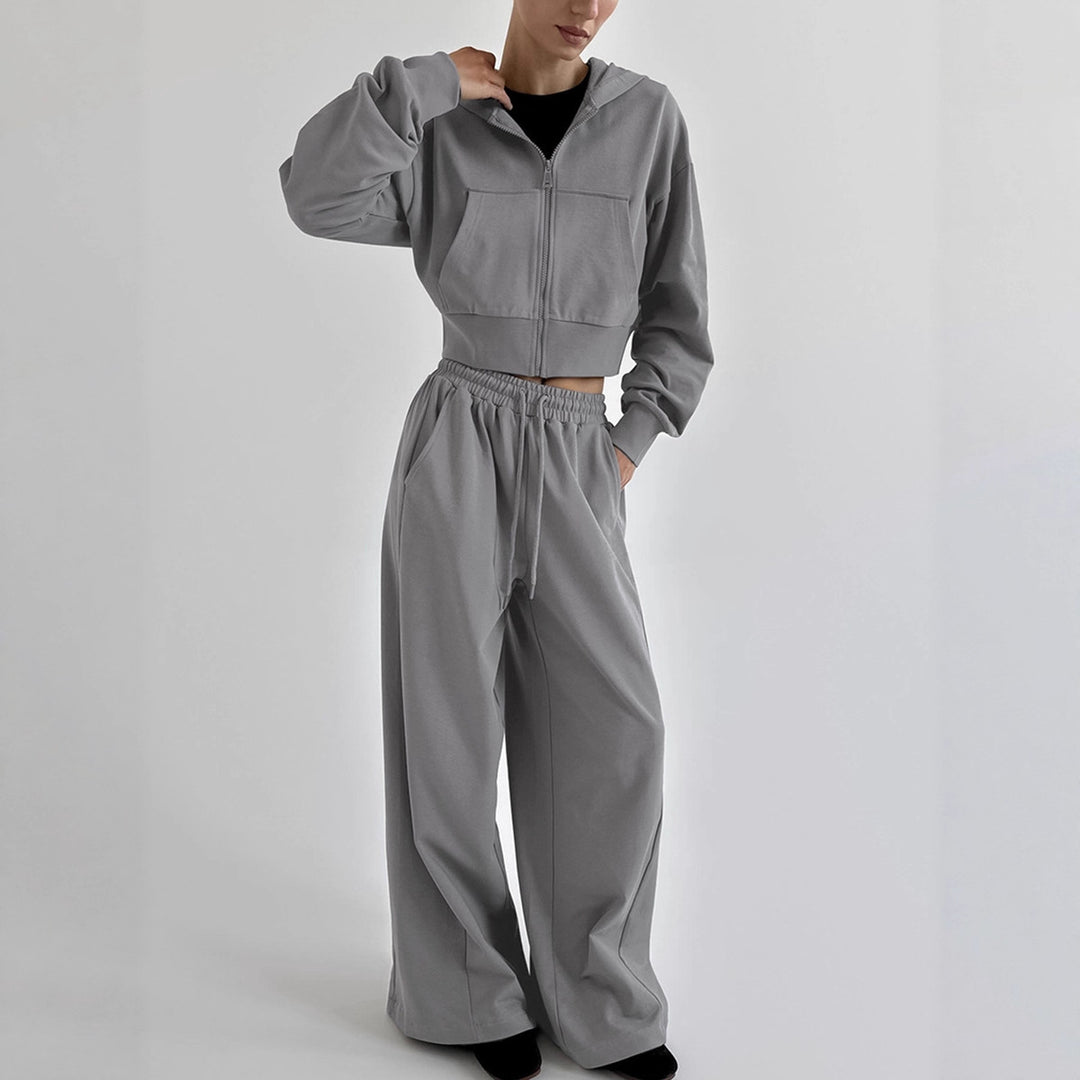 Damen Lässiges Crop-Top und weite High-Waist-Hose Set EB