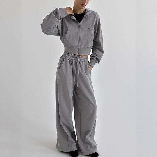 Damen Lässiges Crop-Top und weite High-Waist-Hose Set EB