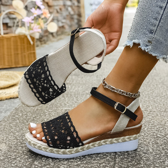 Damen Komfortable Plateau-Sandalen mit kunstvollem Häkelmuster EB