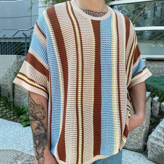 Herren luftiges Strick-T-Shirt im modischen Design mit gemustertem Stoff EB