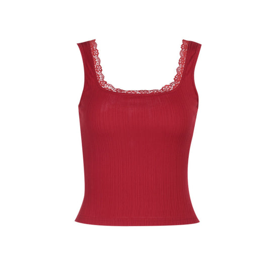 Damen figurbetontes Top mit Spitzenbesatz EB