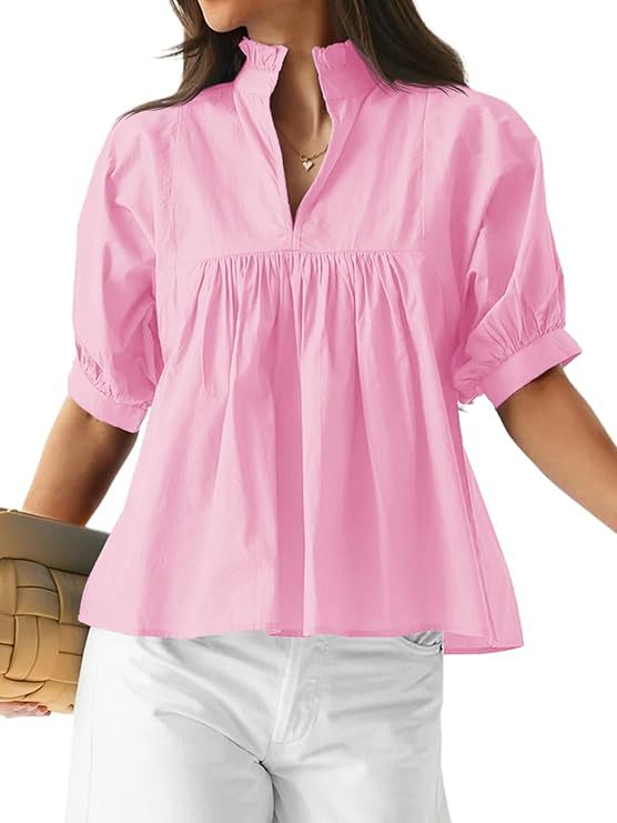 Damen Bluse mit Stehkragen und gepufften Ärmeln EB