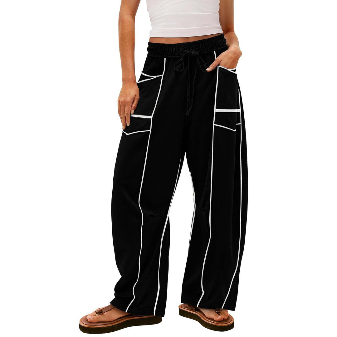 Damen nan weite Lounge-Hose mit Kordelzug, Kontrastpaspelierung und Cargo-Taschen EB