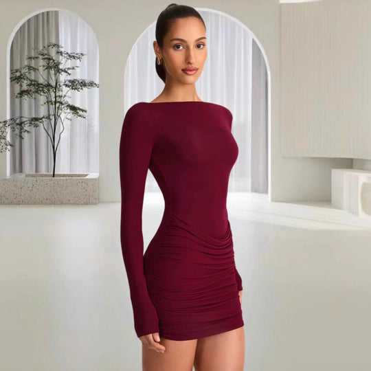 Damen Figurumspielendes Minikleid mit schulterfreiem Design und eleganter Drapierung EB