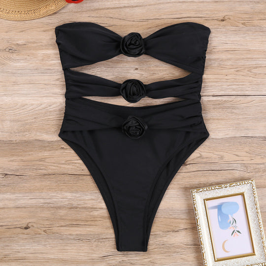 Damen Cut-Out Einteiler Badeanzug mit floralem Detail EB