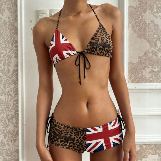 Damen Bikiniset mit Leopardenmuster und Union Jack Akzenten EB