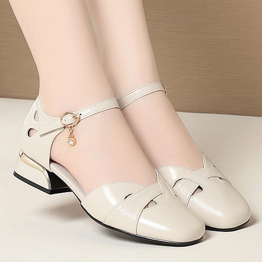 Damen Ballerinas mit dekorativem Riemen und modischem Absatz EB