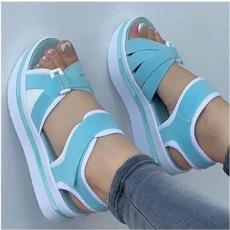 Damen  sportliche Keil-Sandalen mit verstellbaren Klettverschlüssen und gepolstertem Komfort-Fußbett EB