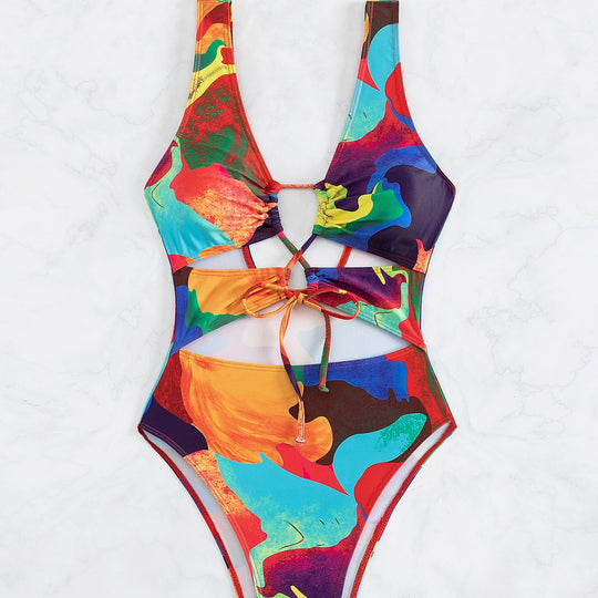 Damen Einteiler Badeanzug mit buntem Cut-Out-Design EB