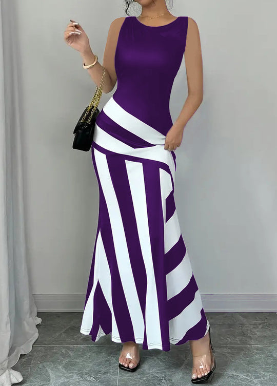 Damen Maxikleid mit stilvollem Wickel-Effekt und diagonalen Streifen EB