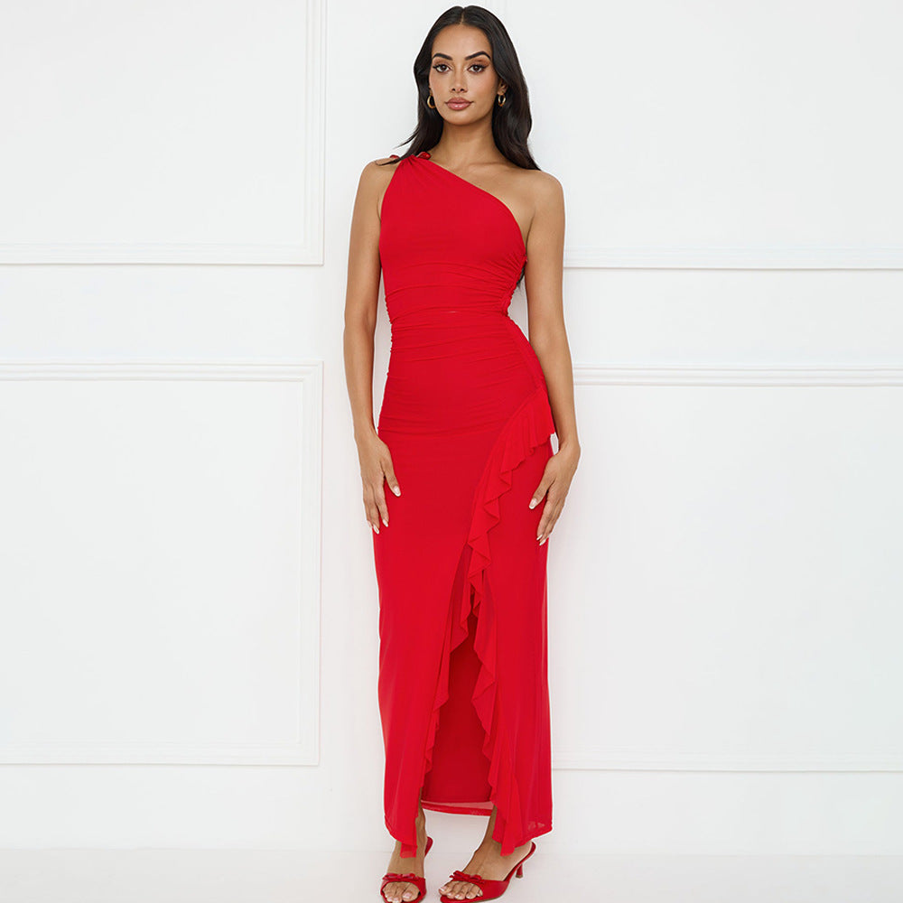 Damen Asymmetrisches Maxikleid mit Rüschendetails EB