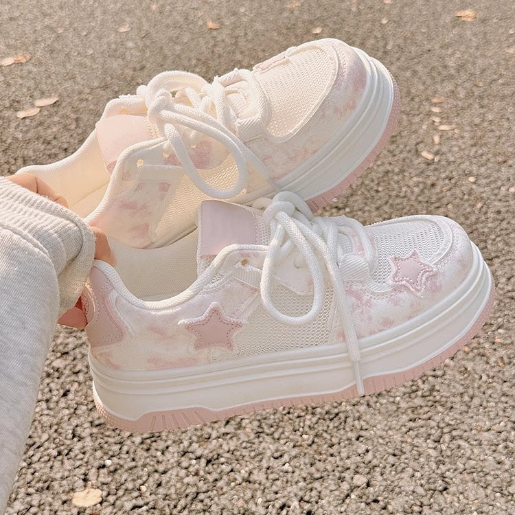 Damen Komfortable Sneaker mit modischem Sternenmotiv und atmungsaktiven Netzdetails EB