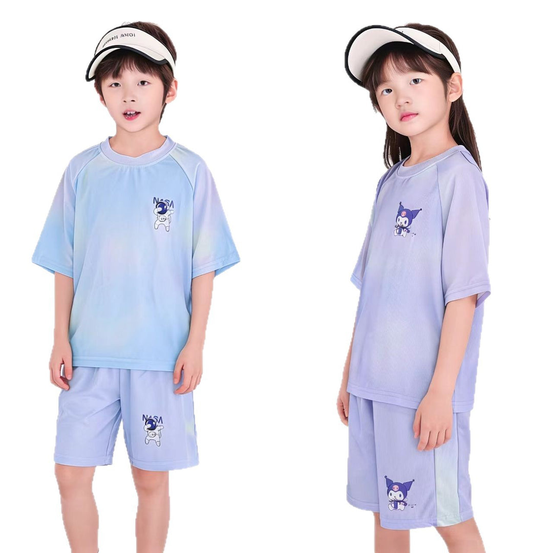 Damen nan atmungsaktives Kinder Sportset mit kurzarm Shirt und elastischer Bundshorts R&B