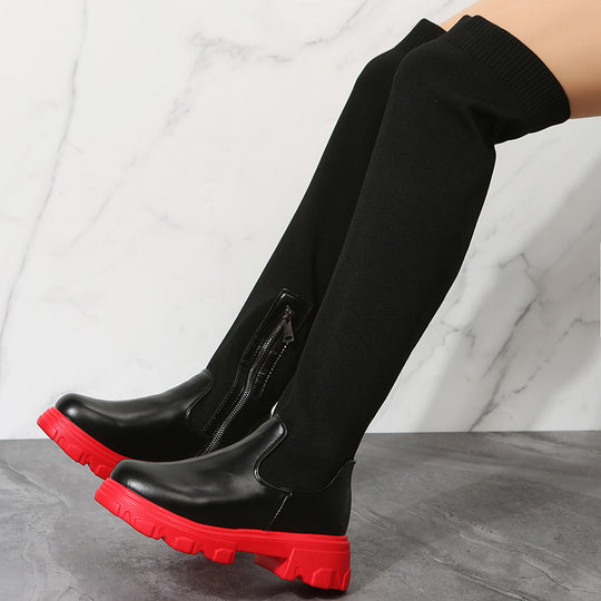 Damen Overkneestiefel mit trendigem Reißverschluss und robuster Sohle EB
