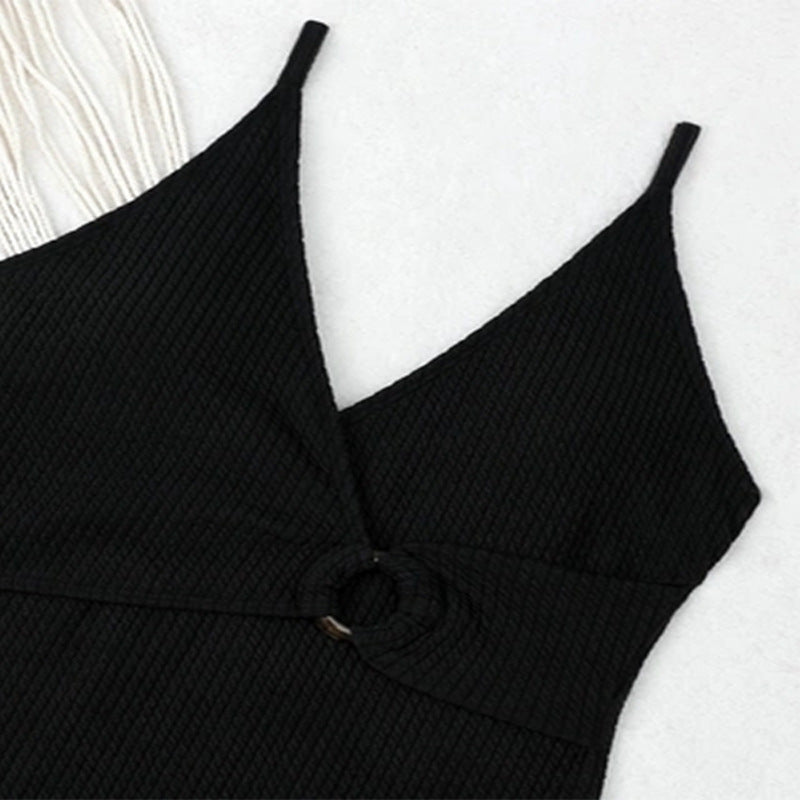 Damen Einteiler Badeanzug mit trendigem Wickel-Design und Ringelement EB