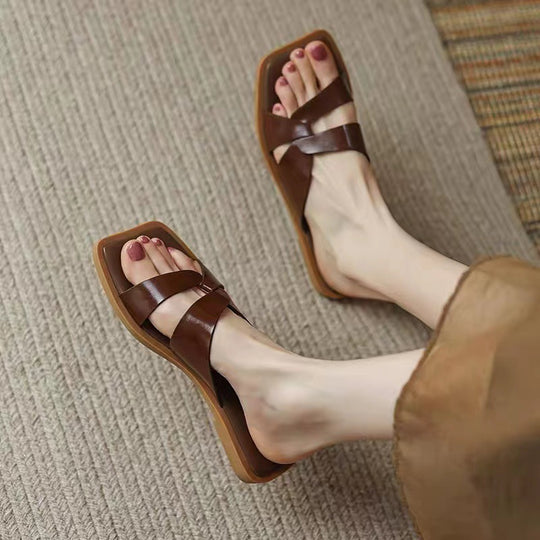 Damen modische Zehensteg-Sandalen mit luxuriösem Riemendesign EB