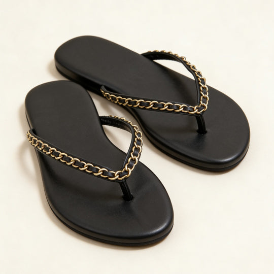 Damen Zehentrenner-Sandalen mit glamourösem Kettendetail EB