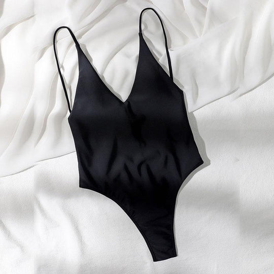 Damen eleganter Badeanzug mit tiefem V-Ausschnitt und verstellbaren Trägern EB
