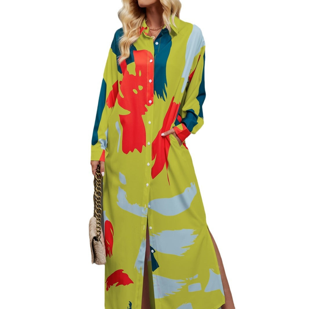 Damen Hemdblusenkleid mit farbenfrohem grafischen Muster und legere Passform EB
