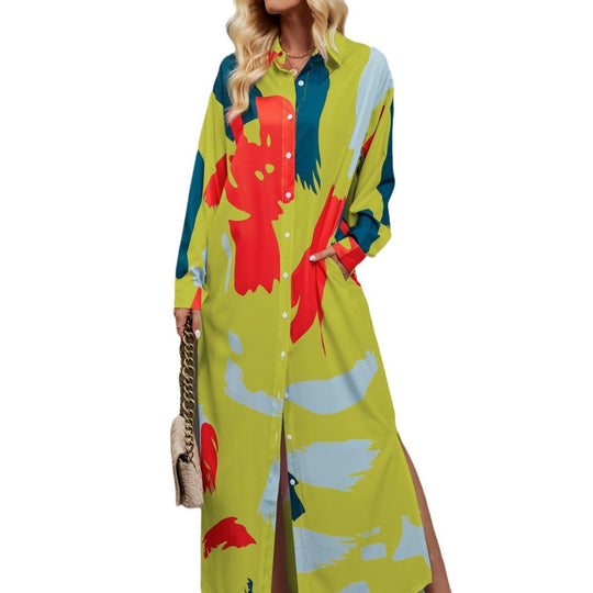 Damen Hemdblusenkleid mit farbenfrohem grafischen Muster und legere Passform EB