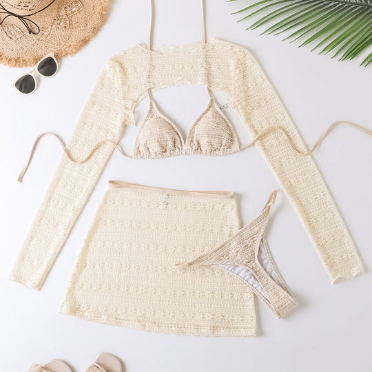 Damen Bikini-Set mit transparentem Cover-Up und figurbetonendem Design EB