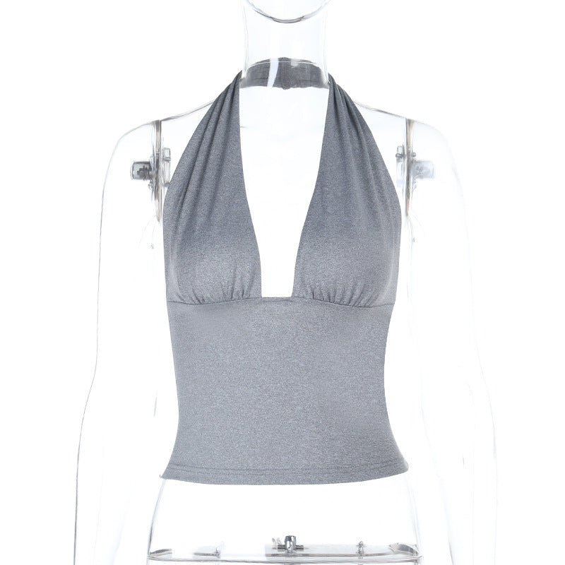 Damen elegantes Haltertop mit tiefem V-Ausschnitt und figurbetonter Passform EB