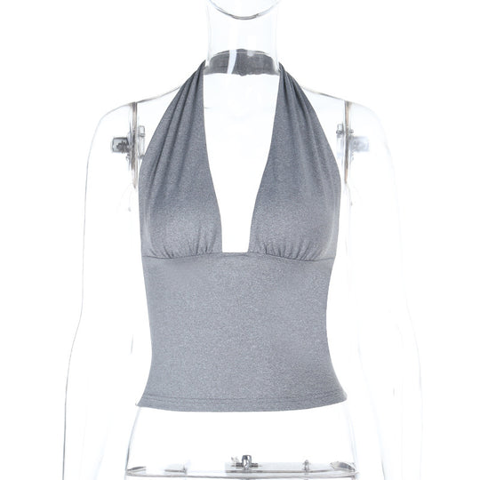 Damen elegantes Haltertop mit tiefem V-Ausschnitt und figurbetonter Passform EB