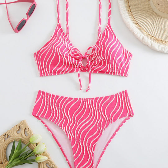 Damen Triangelbikini mit verspieltem Wellenmuster und verstellbarem Oberteil EB