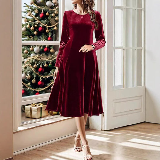 Damen Etuikleid mit Elegantem Samtstoff und Langem Arm EB