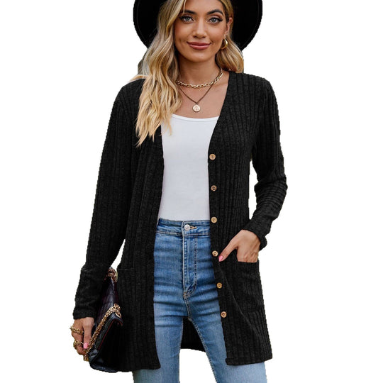 Damen kuschelige Strickjacke mit praktischen Taschen und modischem Rippdesign EB