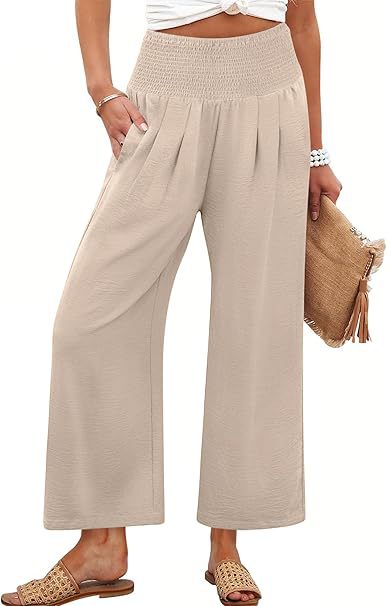 Damen Weite Culotte-Hose mit elastischem Bund und Falten EB