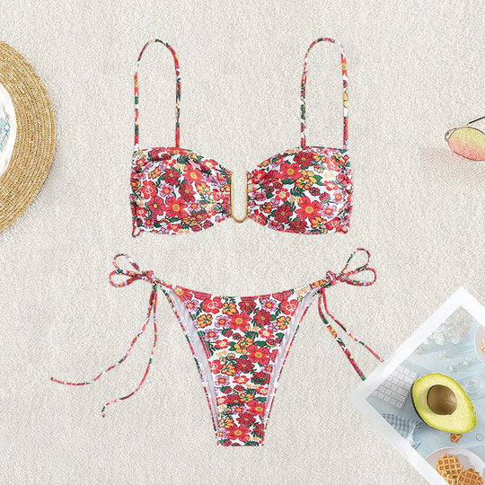 Damen Blütenmuster-Bikini mit verstellbaren Trägern EB
