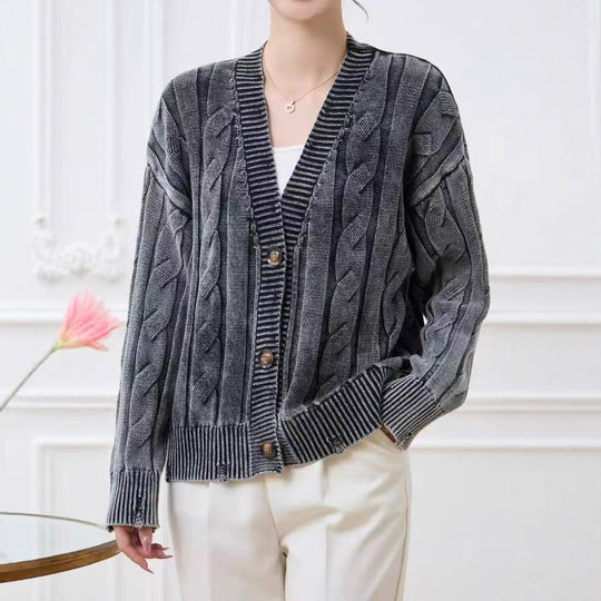 Damen offene Strickjacke mit Zopfmuster und zeitlosem Design EB