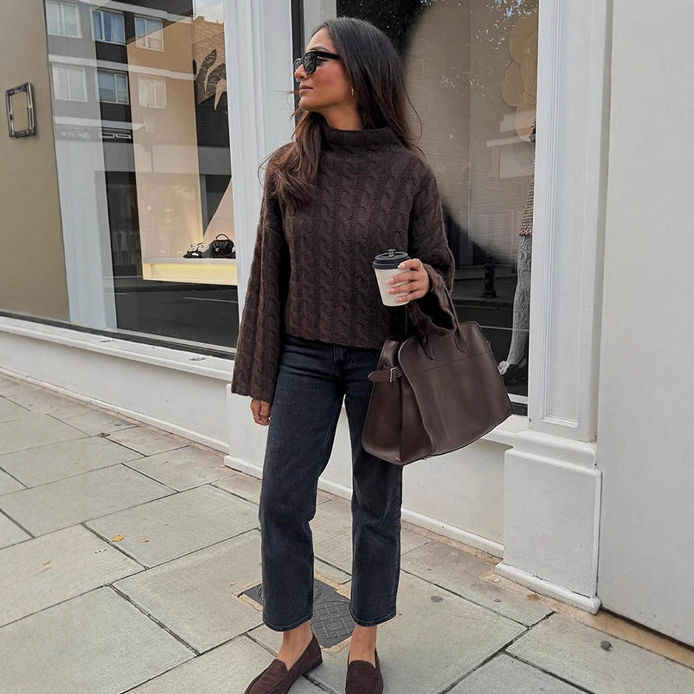 Damen modischer Rollkragenpullover aus strukturiertem Strickmaterial EB