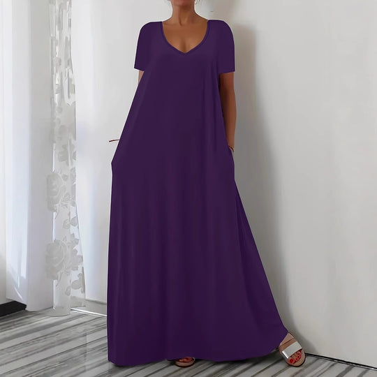 Damen Maxikleid mit U-Ausschnitt und praktischen Taschen EB