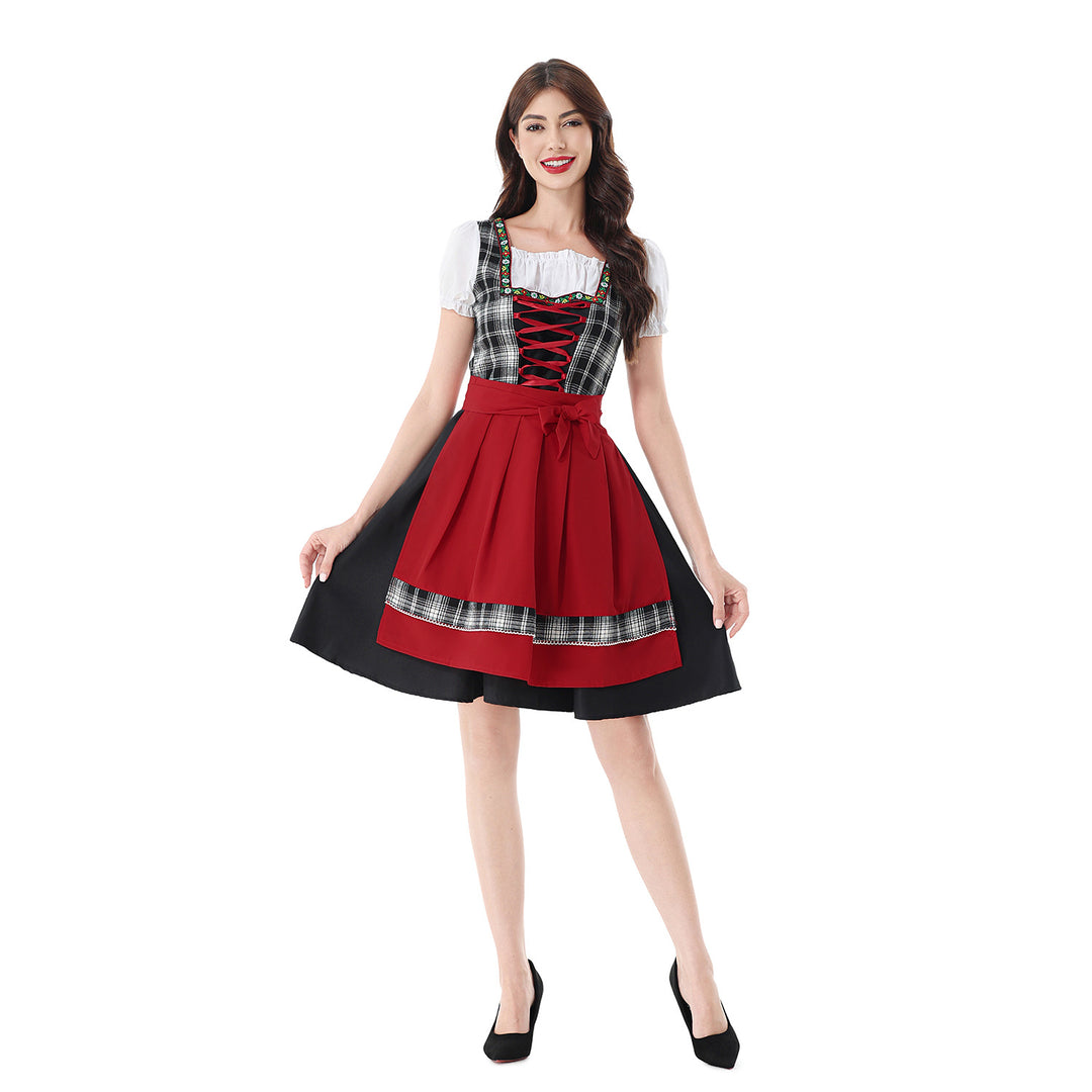 Damen nan traditionelles Dirndlkleid mit Karo-Mieder und gesteppter Schürze EB