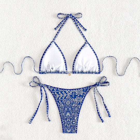 Damen Triangel-Bikini mit verstellbaren Bindebändern und floralem Print EB