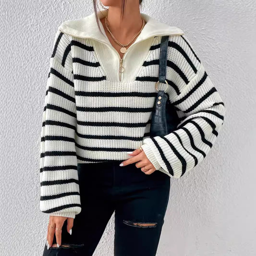 Damen stylischer Strickpullover mit hochgeschlossenem Kragen und lässigem Schnitt EB