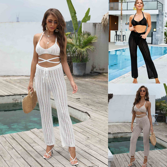 Damen Häkel-Bikini-Set mit transparentem Maxirock und elegantem Schnitt EB