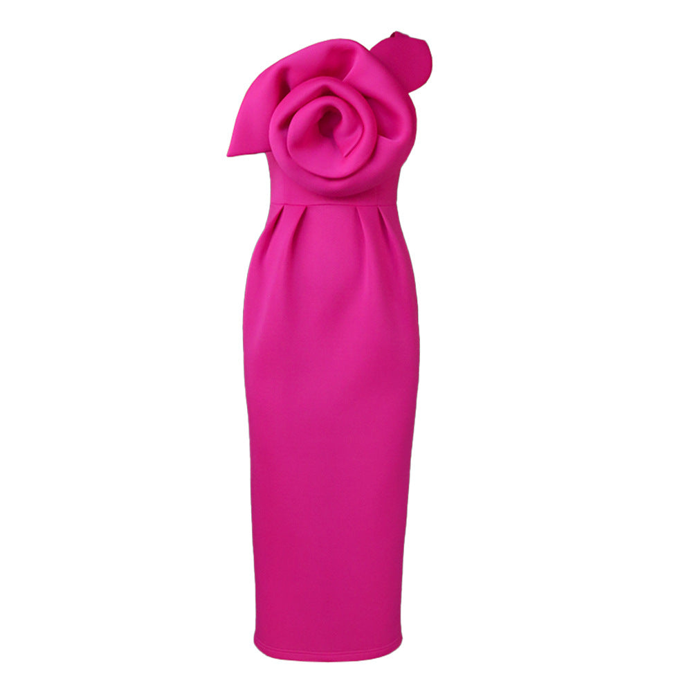 Damen Elegantes Abendkleid mit floralem 3D-Rosenakzent EB