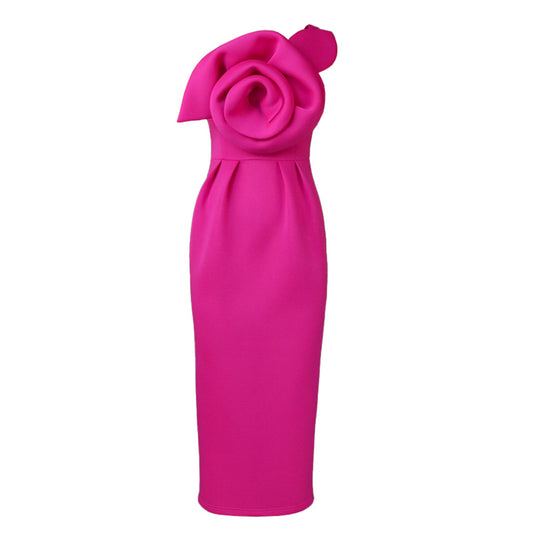 Damen Elegantes Abendkleid mit floralem 3D-Rosenakzent EB